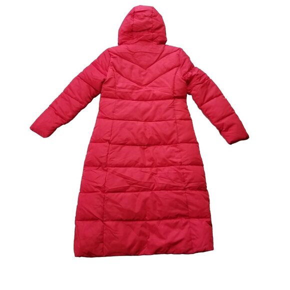 ✅Hooded Red Puffer Jacket Knee Length Zip Up Winter Coat Women's M *SEAM SPLIT* - Picture 3 of 16